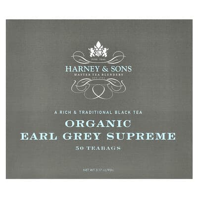 Black Tea, Organic Earl Grey Supreme, 50 Tea Bags, 3.17 oz (90 g)