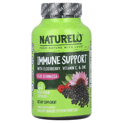 NATURELO Immune Support с экстрактом бузины, витамином C и цинком плюс эхинацеей, 60 вегетарианских капсул