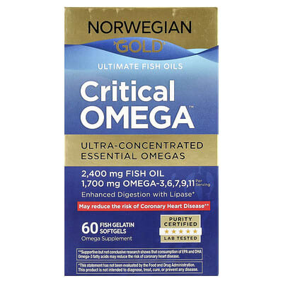 Norwegian Gold®, Critical Omega™ Ultimate Fish Oils, 60 Fish Gelatin Softgels