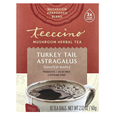 Miraculous Mushroom™ Roasted Herbal Tea, Turkey Tail Astragalus, Toasted Maple, Caffeine Free, 10 Tea Bags, 2.12 oz (60 g)