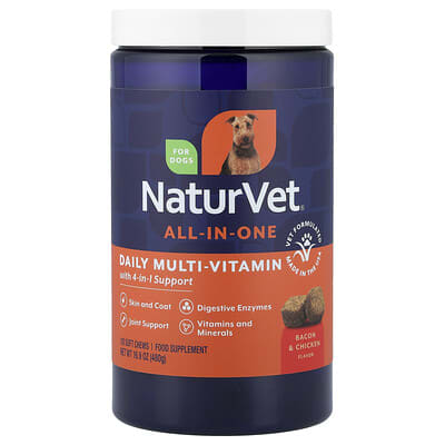 All-In-One Daily Multi-Vitamin с поддержкой 4-в-1 для собак, Bacon & Chicken, 120 мягких жевательных таблеток, 16.9 oz (480 g)