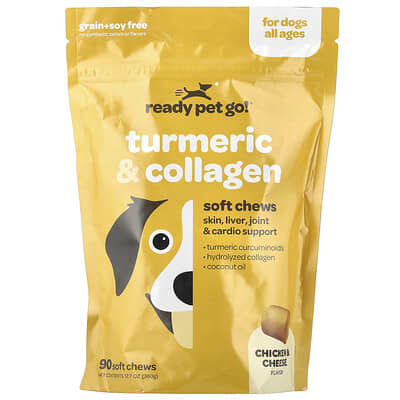 Turmeric & Collagen, For Dogs, All Ages, Chicken & Cheese, 90 Soft Chews, 12.7 oz (360 g)