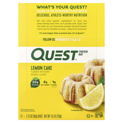 Protein Bar, Lemon Cake, 12 Bars, 2.12 oz (60 g) Each