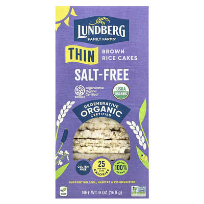 Lundberg Organic Thin Brown Rice Cakes, без соли, 6 oz (168 g)