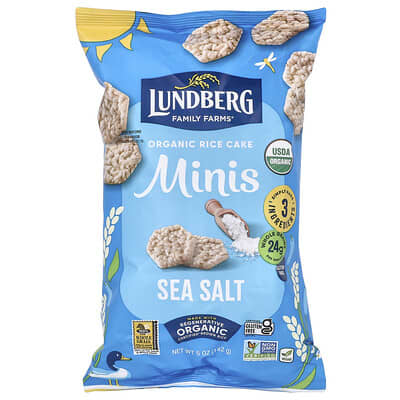 Lundberg органические мини-рисовые хлебцы, морская соль, 5 oz (142 g)