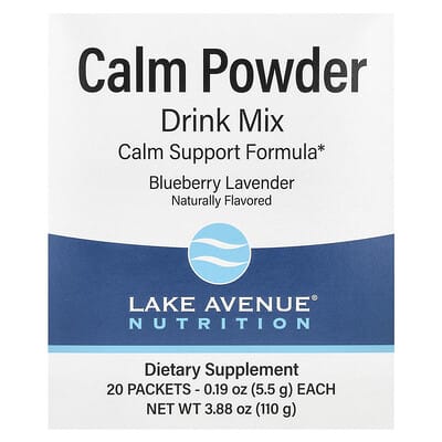 Calm Powder Drink Mix with Potassium and AminoCalm Blend, L-Tryptophan and L-Theanine, Blueberry Lavender, 20 Packets, 0.19 oz (5.5 g) Each