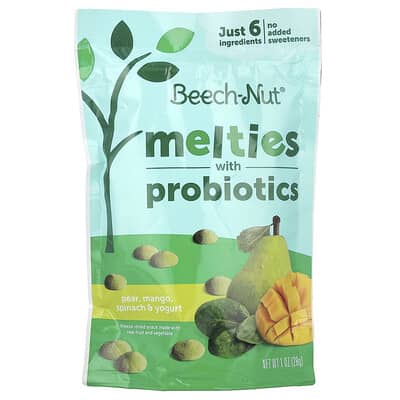 Мелты с пробиотиками, 8+ месяцев, груша, манго, шпинат и йогурт, 1 oz (28 g)