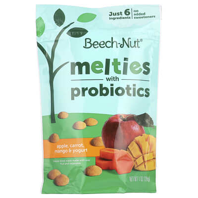 Детское пюре Beech-Nut Melties с пробиотиками, яблоко, морковь, манго и йогурт, 1 oz (28 g)