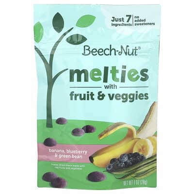 Melties с фруктами и овощами, 8+ месяцев, банан, черника и стручковая фасоль, 1 oz (28 g)