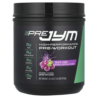 Pre JYM®, высокоэффективный предтренировочный комплекс, виноградная конфета, 1.65 lbs (750 g)