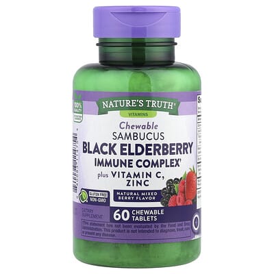 Chewable Sambucus Elderberry Immune Complex Plus Vitamin C & Zinc, Natural Mixed Berry, 60 Chewable Tablets