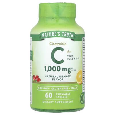 Chewable C Plus Wild Rose Hips, Natural Orange, 60 Chewable Tablets