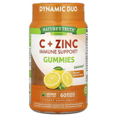 C + Zinc, Immune Support Gummies, Natural Lemon, 60 Vegan Gummies