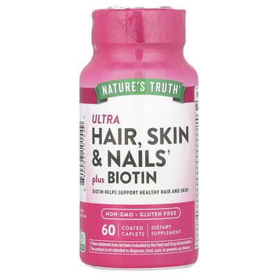 Ultra Hair, Skin & Nails Plus Biotin,  60 Coated Caplets