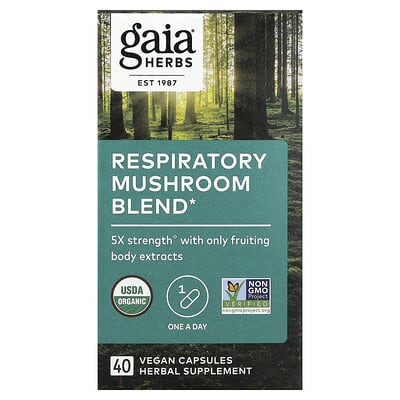 Gaia Herbs Респираторная добавка Reishi & Cordyceps, 40 Vegan Capsules