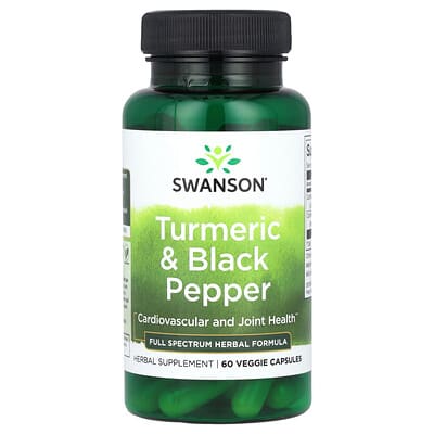 Куркума и черный перец, 60 вегетарианских капсул Swanson Vitamins
