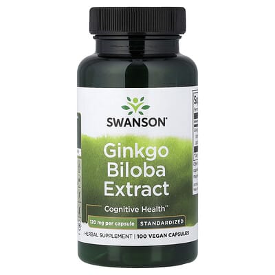 Ginkgo Biloba Extract, Standardized, 120 mg, 100 Vegan Capsules
