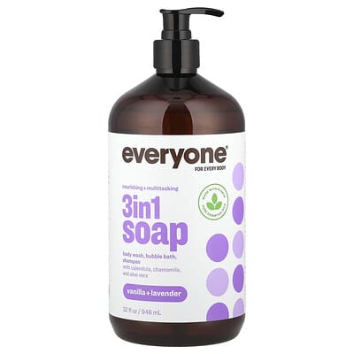 3 в 1 мыло, гель для душа, пена для ванны, шампунь, ваниль + лаванда, 32 fl oz (946 ml)
