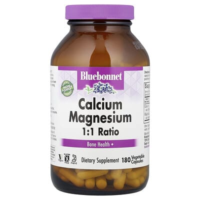 Bluebonnet Nutrition кальций и магний 1:1, 180 растительных капсул