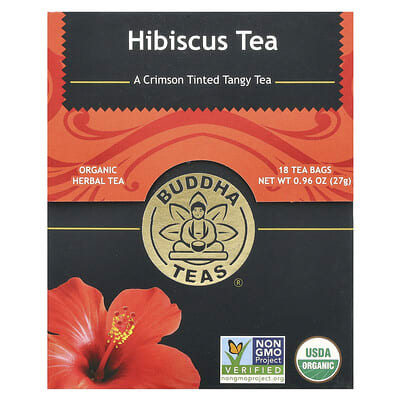 Травяной чай Buddha Teas Organic Herbal Tea, Hibiscus, Caffeine Free, 18 Tea Bags, 0.96 oz (27 g)