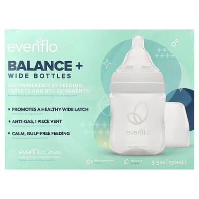 Balance+ Bottles, Wide, 0+ Months, Slow Flow, 3 Bottles, 5 oz (150 ml) Each