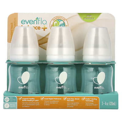Balance+ Bottles, Standard, 0+ Months, Slow Flow, 3 Bottles, 4 oz (120 ml) Each