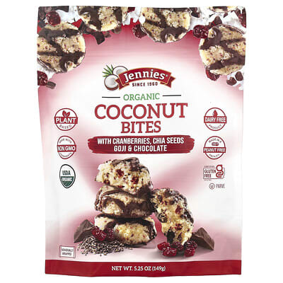 Organic Coconut Bites, with Cranberries, Chia Seeds, Goji & Chocolate, 5.25 oz (149 g)