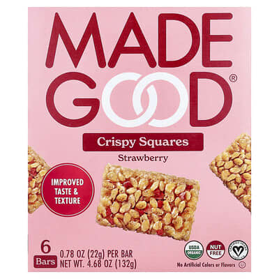 Crispy Squares, Strawberry, 6 Bars, 0.78 oz (22 g) Each