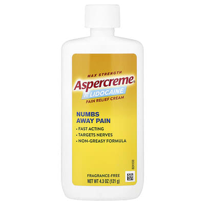 Aspercreme крем для снятия боли с 4% Lidocaine, максимальная сила, без отдушки, 4.3 oz (121 g)