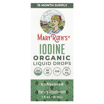 Organic Iodine Liquid Drops, Unflavored, 250 mcg, 1 fl oz (30 ml)