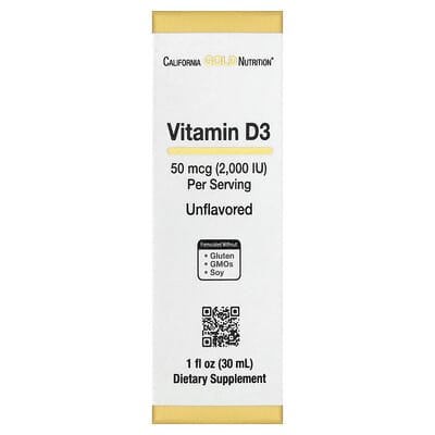 Витамин D3, без вкуса, 50 mcg (2,000 IU), 1 fl oz (30 ml)