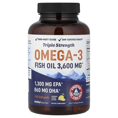 Рыбий жир Omega-3, натуральный лимон, 120 мягких капсул