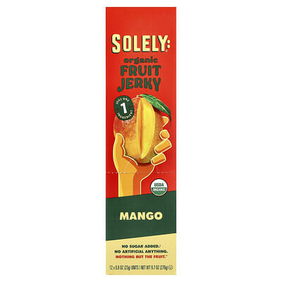 Solely Органическое фруктовое джерки, Mango, 12 полосок, 0.8 oz (23 g) каждая