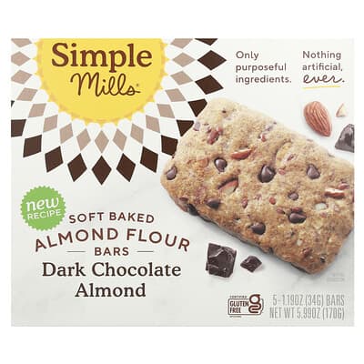 Soft Baked Almond Flour Bars, Dark Chocolate Almond, 5 Bars, 1.19 oz (34 g) Each