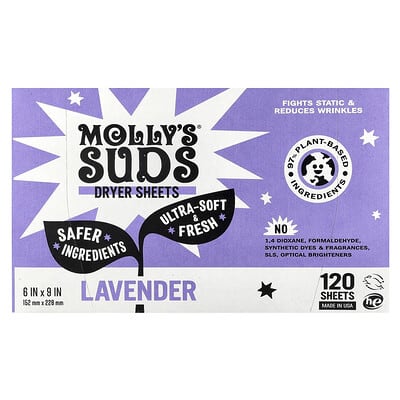 Molly's Suds салфетки для сушильной машины, лаванда, 120 шт