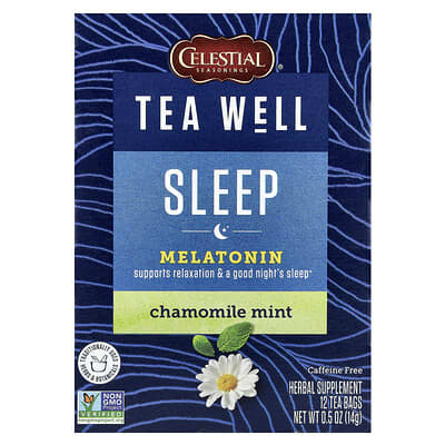 Чай Tea Well Sleep, ромашка и мята, без кофеина, 12 пакетиков, 0.5 oz (14 g)