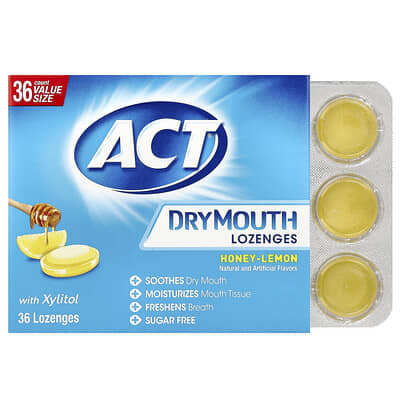 ACT Dry Mouth Lozenges с Xylitol, Honey-Lemon, 36 пастилок