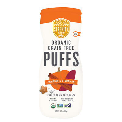 Serenity Kids Органические беззерновые паффы, тыква и корица, 1.5 oz (42 g)