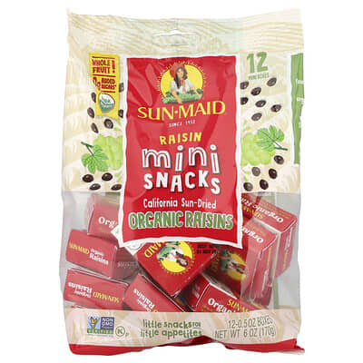 California Sun-Dried Organic Raisin Mini-Snacks, 12 Boxes, 0.5 oz Each