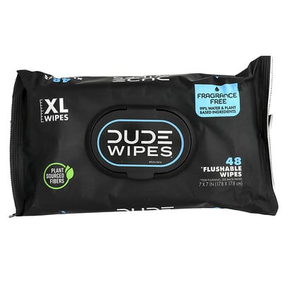 Flushable Wipes, XL, Fragrance Free, 48 Wipes