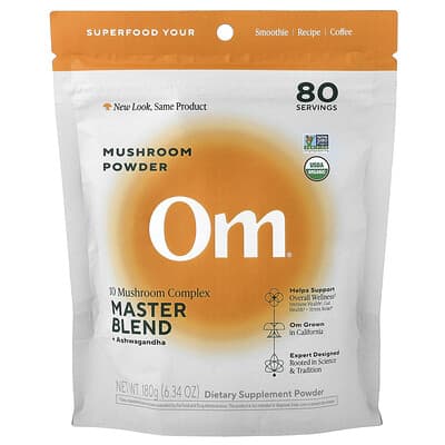 Mushroom Powder, 10 Mushroom Complex, Master Blend + Ashwagandha, 6.34 oz (180 g)