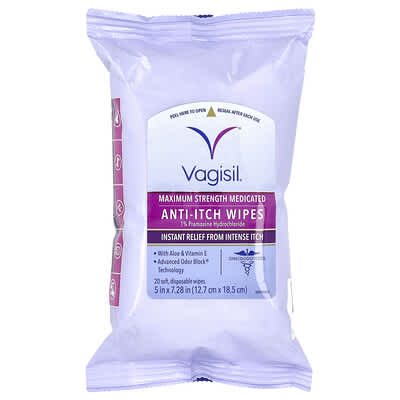 Medicated Anti-Itch Wipes, Maximum Strength, 20 Disposable Wipes