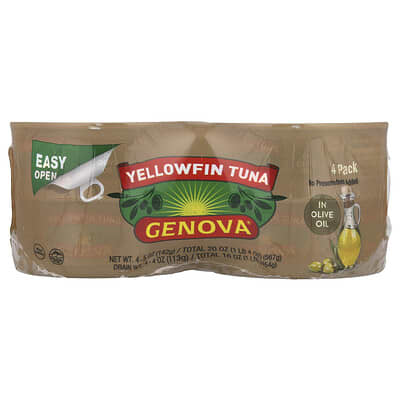 Genova Тунец в оливковом масле, 4 шт, 5 oz (142 g) каждая