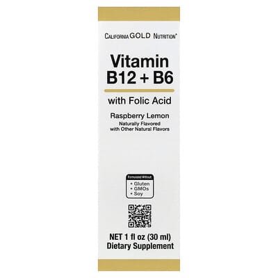 Vitamin B12 as Cyanocobalamin with Vitamin B6 and Folic Acid, Raspberry Lemon, 1 fl oz (30 ml)