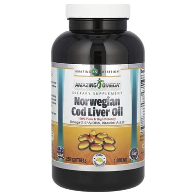 Amazing Omega™, Norwegian Cod Liver Oil, Lemon, 1,000 mg, 250 Softgels