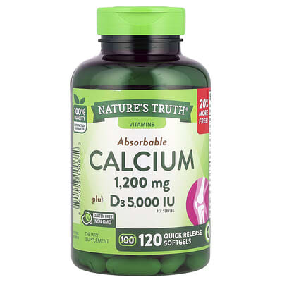 Nature's Truth Absorbable Calcium Plus D3, 120 быстрорастворимых мягких капсул