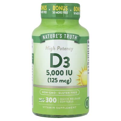 Vitamin D3, 125 mcg (5000 IU), 300 Quick Release Softgels