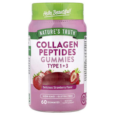 Collagen Peptides Gummies, Type 1 + 3, Delicious Strawberry, 60 Gummies