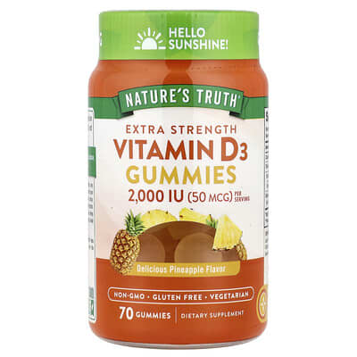 Vitamin D3, Delicious Pineapple, 70 Gummies ( 25 mcg (1,000 IU) per Gummy)