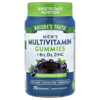 Men's Multivitamin Gummies + B12, D3, Zinc, Delicious Blueberry, 70 Gummies